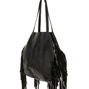 Cleobella Black Leather Hendrix Fringe Tote Bag